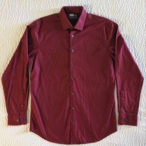 14TH & UNION Men's Large Trim Fit Dark Red Dress Shirt